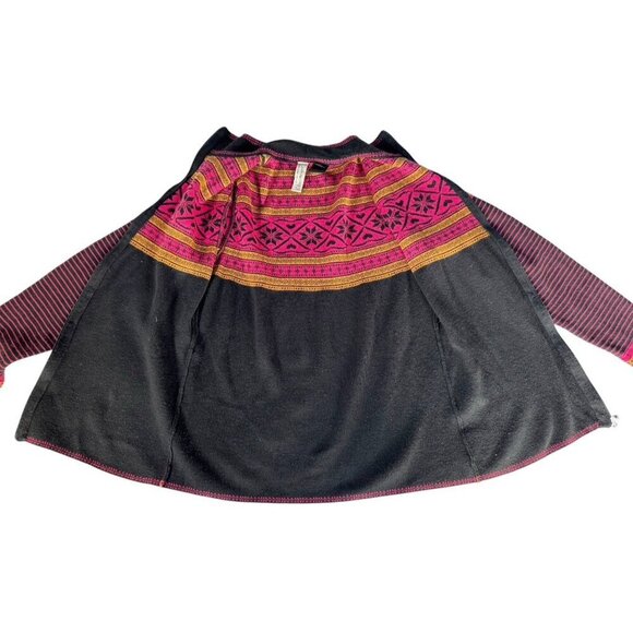 VTG Obermeyer Woman's Sz L Full Zip Black Pink Yellow Fair Isle Cardigan Sweater - Picture 10 of 11